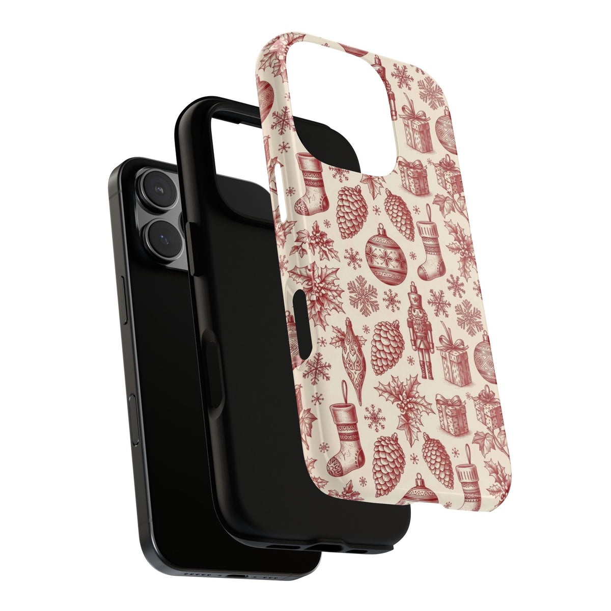 Christmas gift phone case with red toile holiday print