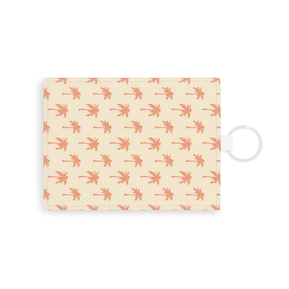 Palm tree card holder wallet in cream and coral faux leather