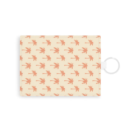 Palm tree card holder wallet in cream and coral faux leather