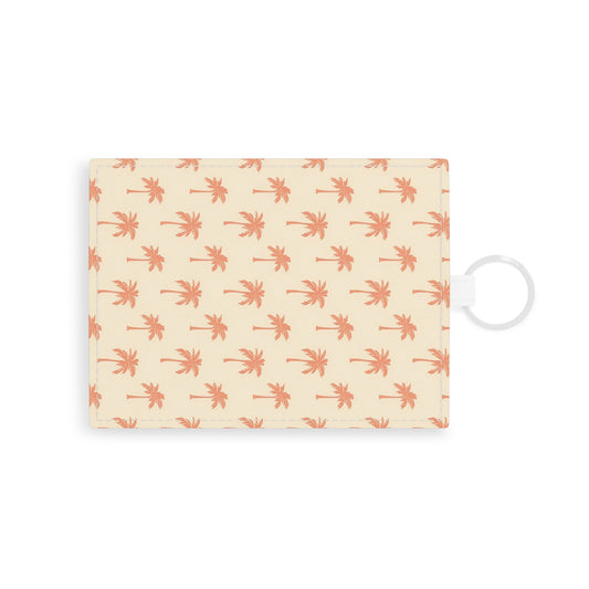 Palm tree card holder wallet in cream and coral faux leather