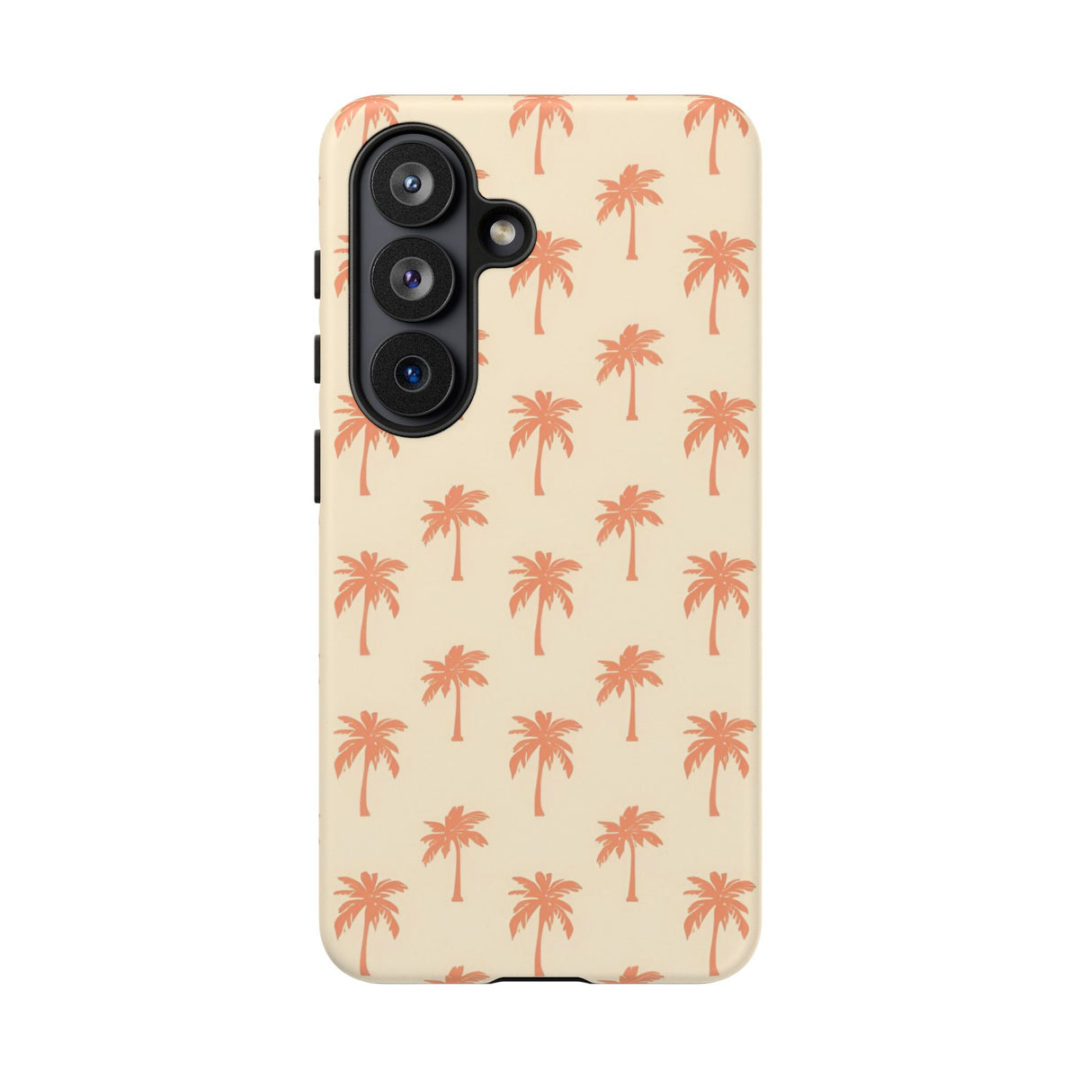 Dual-layer palm tree phone case seen from the side