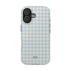 Light blue gingham MagSafe phone case with monogram initials