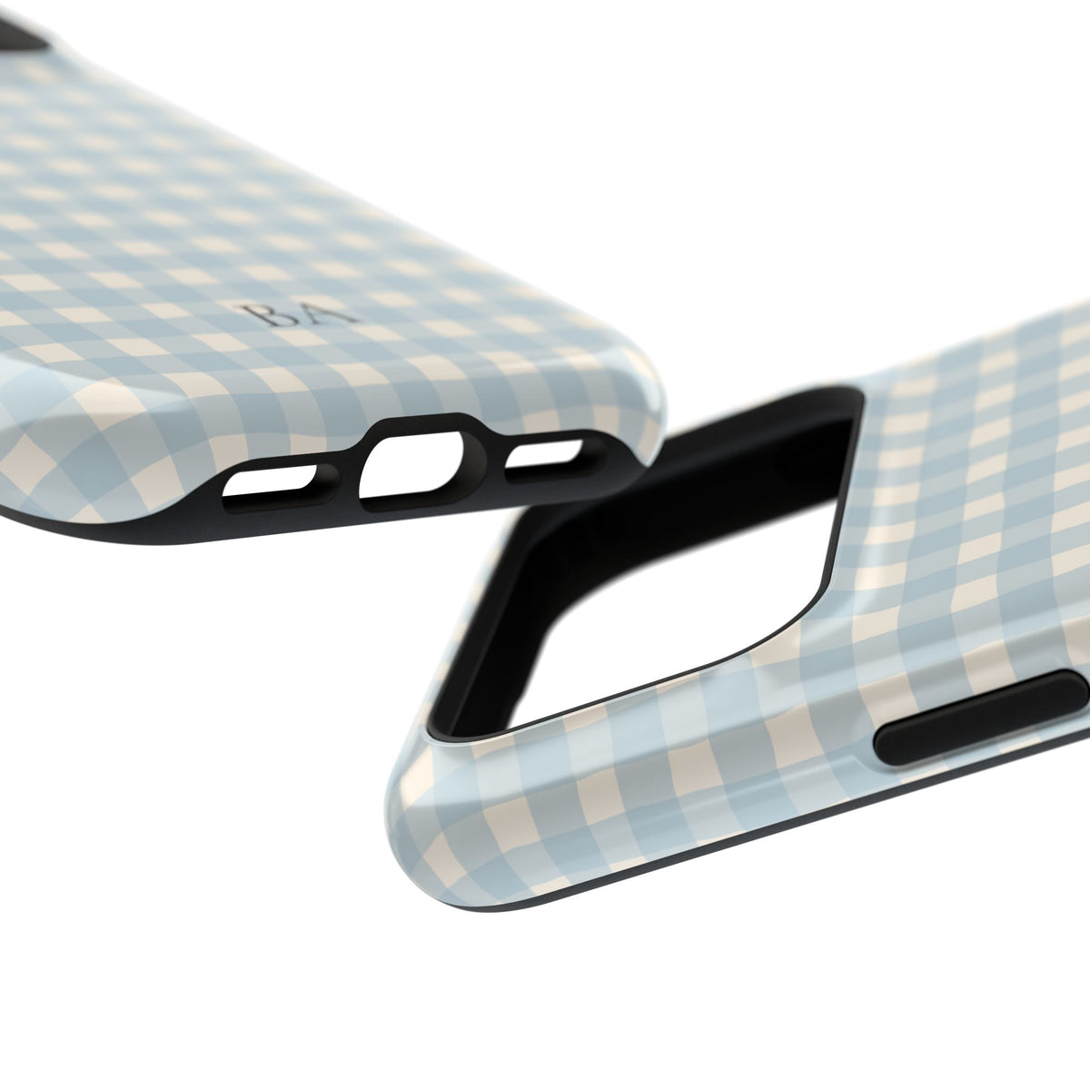 Light blue and cream gingham MagSafe phone case