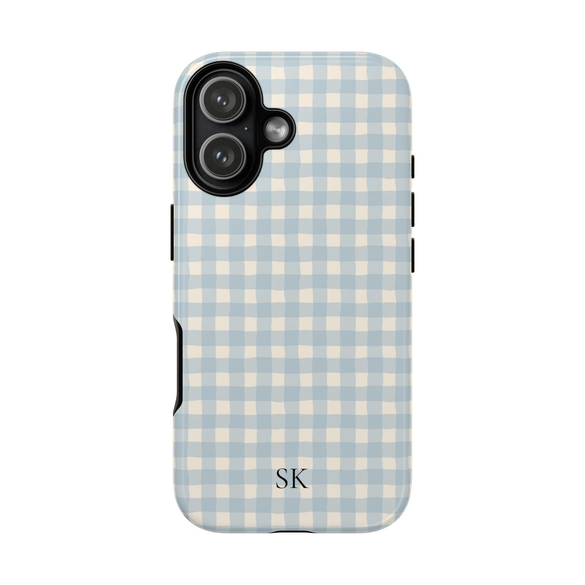 Personalized blue gingham tough phone case, alternate view