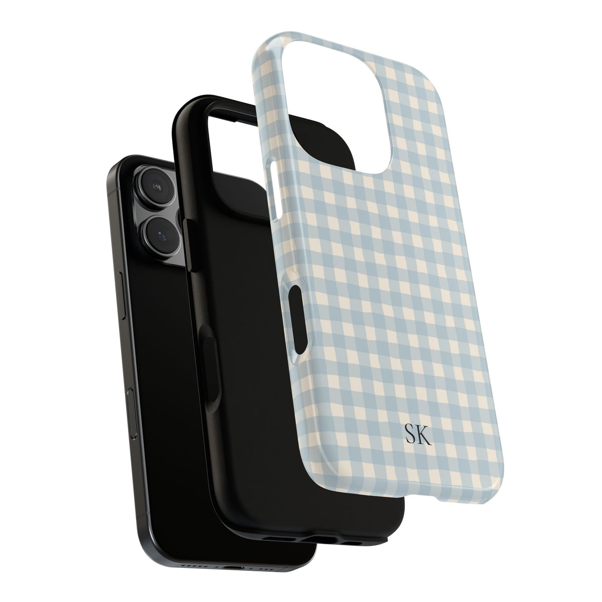 Personalized blue gingham tough phone case, glossy or matte