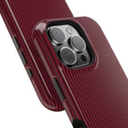 Personalized burgundy striped MagSafe phone case, side view