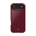 Burgundy pinstripe MagSafe phone case with monogram initials