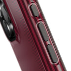 Personalized burgundy pinstripe MagSafe phone case, front and back