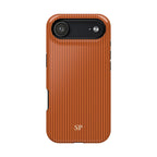 Burnt orange pinstripe MagSafe phone case with monogram initials