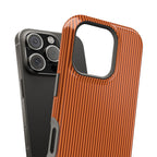 Rust monogram MagSafe phone case with pinstripes