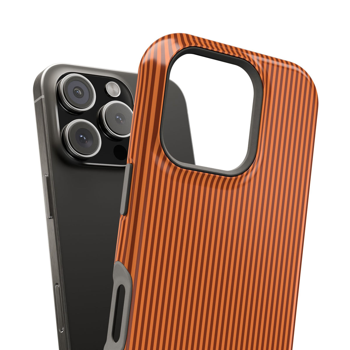 Rust monogram MagSafe phone case with pinstripes