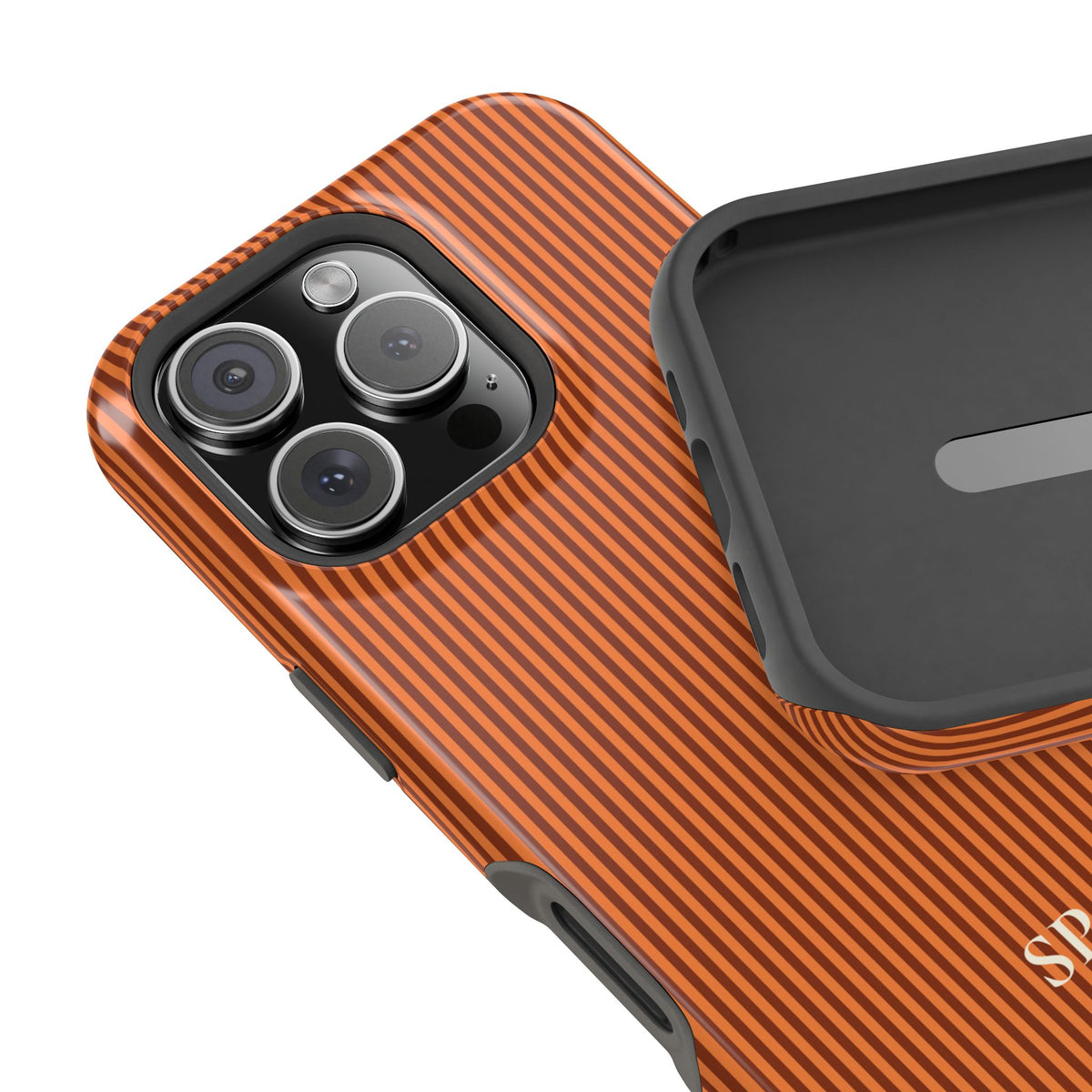 Personalized burnt orange striped MagSafe phone case gift