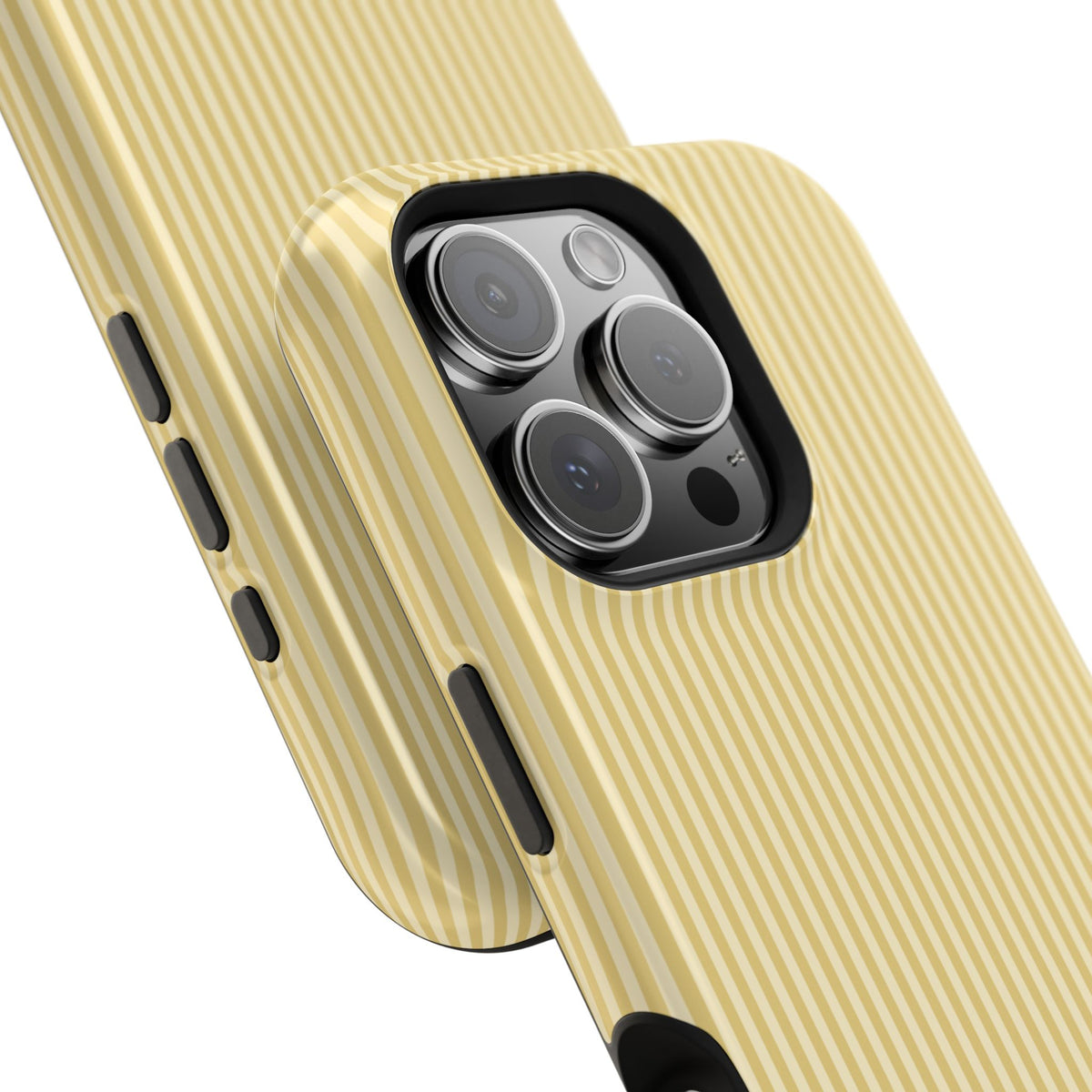 Personalized butter yellow striped MagSafe phone case, side view