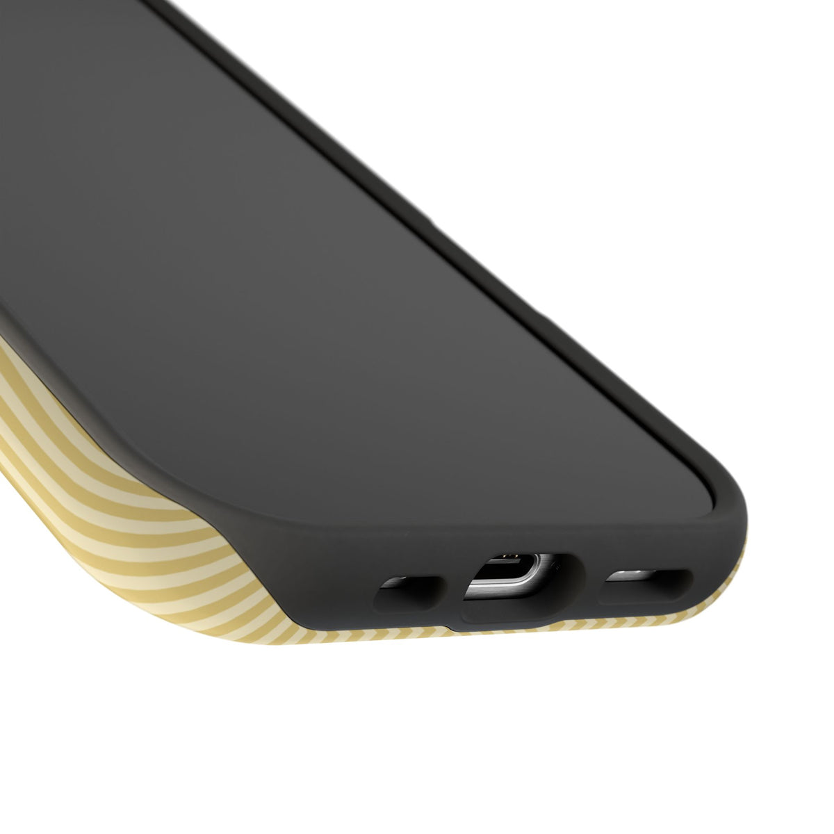 Butter yellow striped MagSafe phone case, lifestyle view