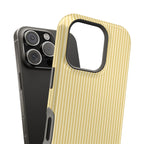 Butter yellow striped MagSafe case with monogram, edge detail