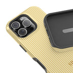 Personalized butter yellow striped MagSafe phone case in hand
