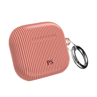 Personalized coral striped AirPod case with initials