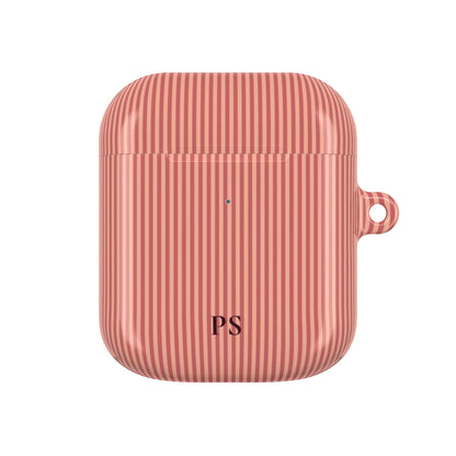 Coral pinstripe AirPod case with carabiner clip