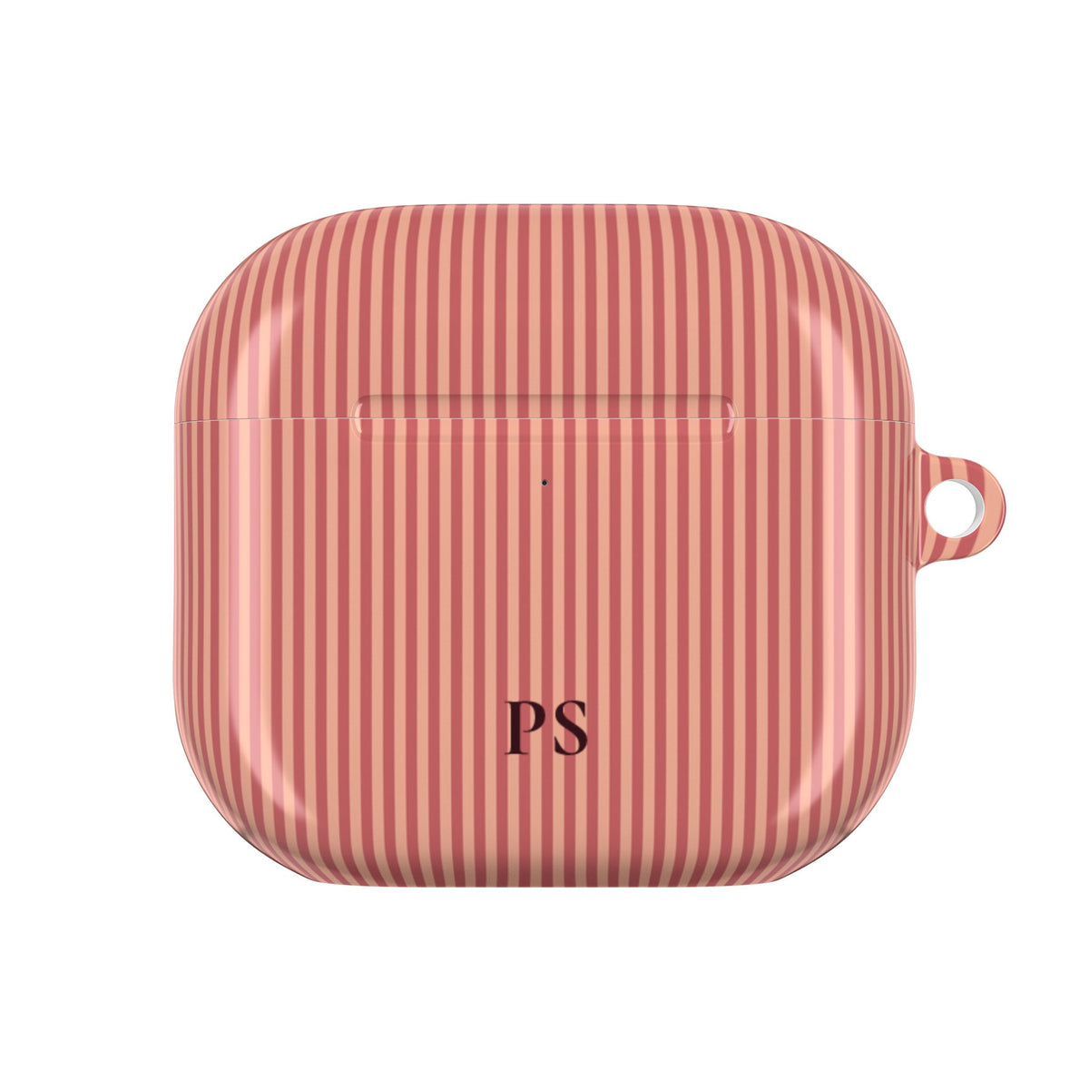 Personalized coral AirPod case held in hand