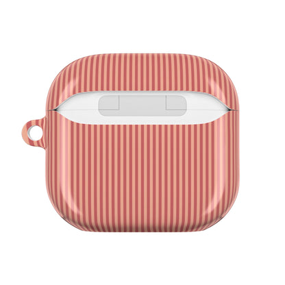 Coral striped AirPod case with the lid open