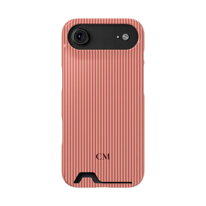Coral striped phone case personalized with initials