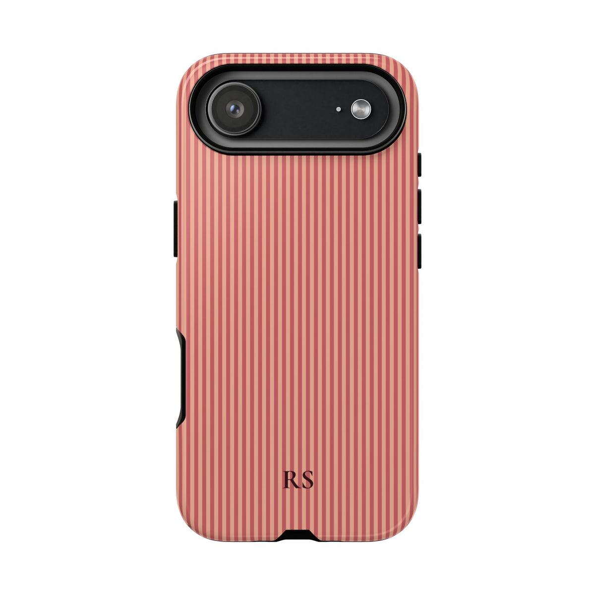 Personalized coral striped tough phone case, angled view
