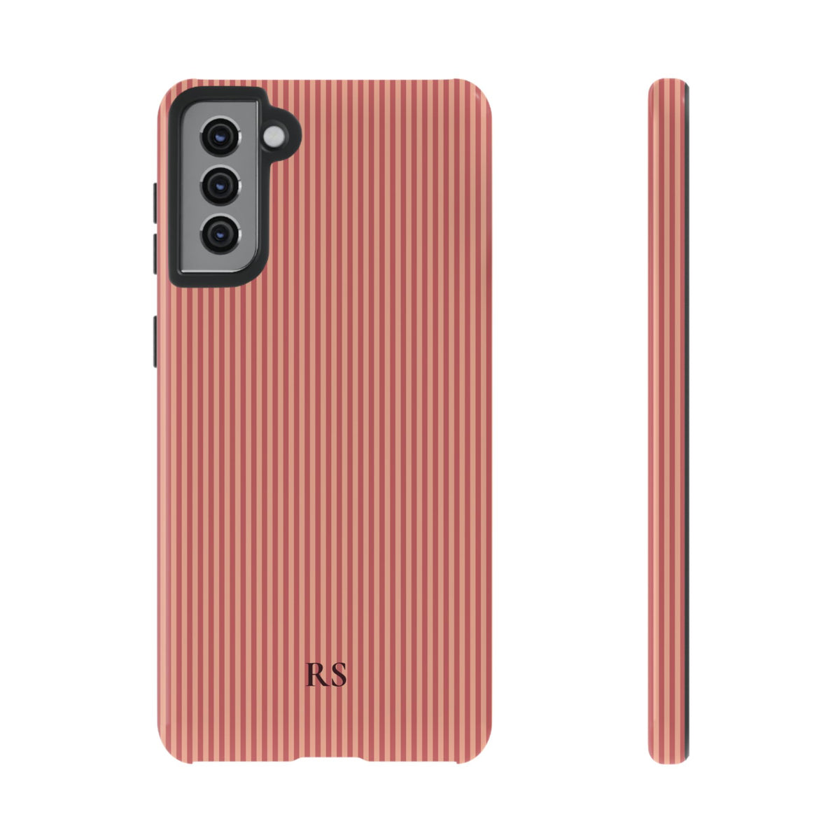 Personalized coral striped tough phone case, lifestyle view