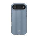 Dusty blue pinstripe MagSafe phone case with monogram initials