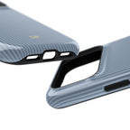 Personalized dusty blue striped MagSafe phone case, detail