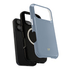 Dusty blue striped monogram MagSafe phone case