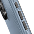 Personalized dusty blue striped MagSafe phone case, glossy or matte