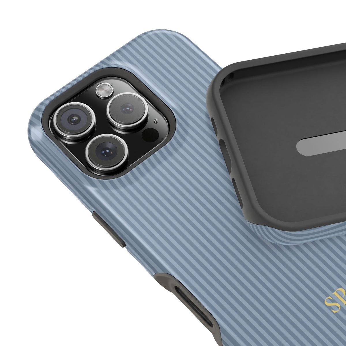 Personalized dusty blue striped MagSafe phone case gift