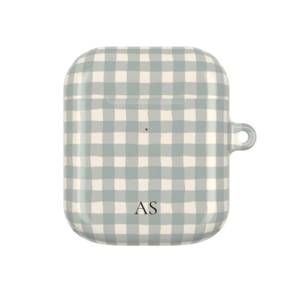 Personalized eucalyptus gingham AirPod case, back view