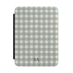Personalized eucalyptus gingham Kindle case with initials on the front cover