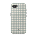 Personalized eucalyptus gingham MagSafe phone case detail