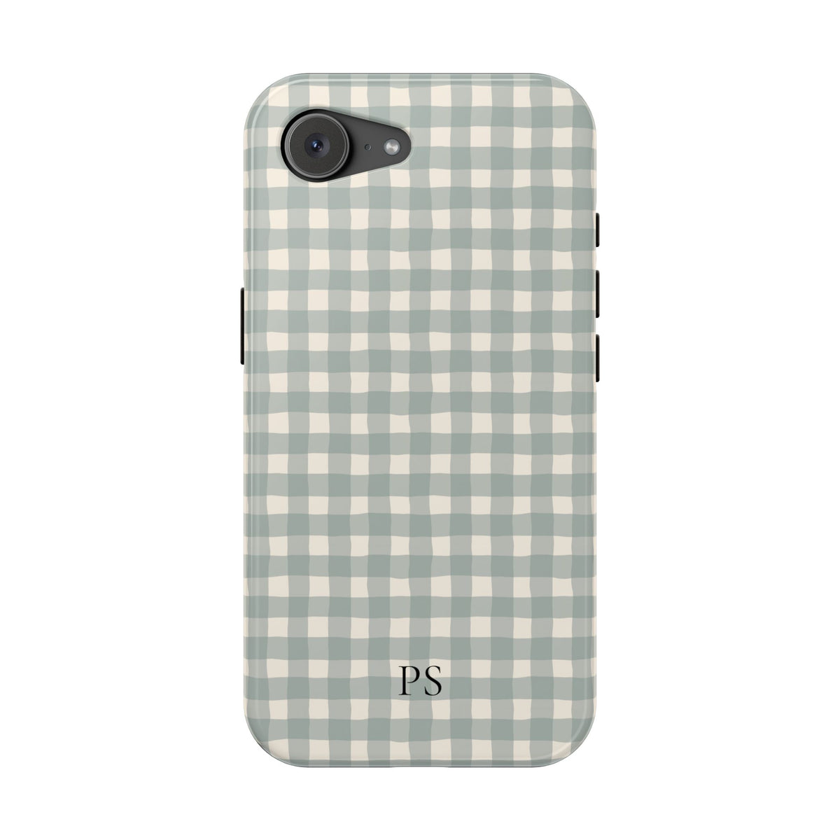 Personalized eucalyptus gingham MagSafe phone case detail