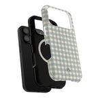 Gray-green and cream gingham MagSafe phone case