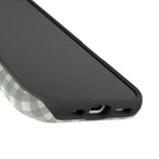 Eucalyptus gingham MagSafe phone case, lifestyle view