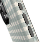 Personalized gray-green gingham MagSafe phone case, front and back
