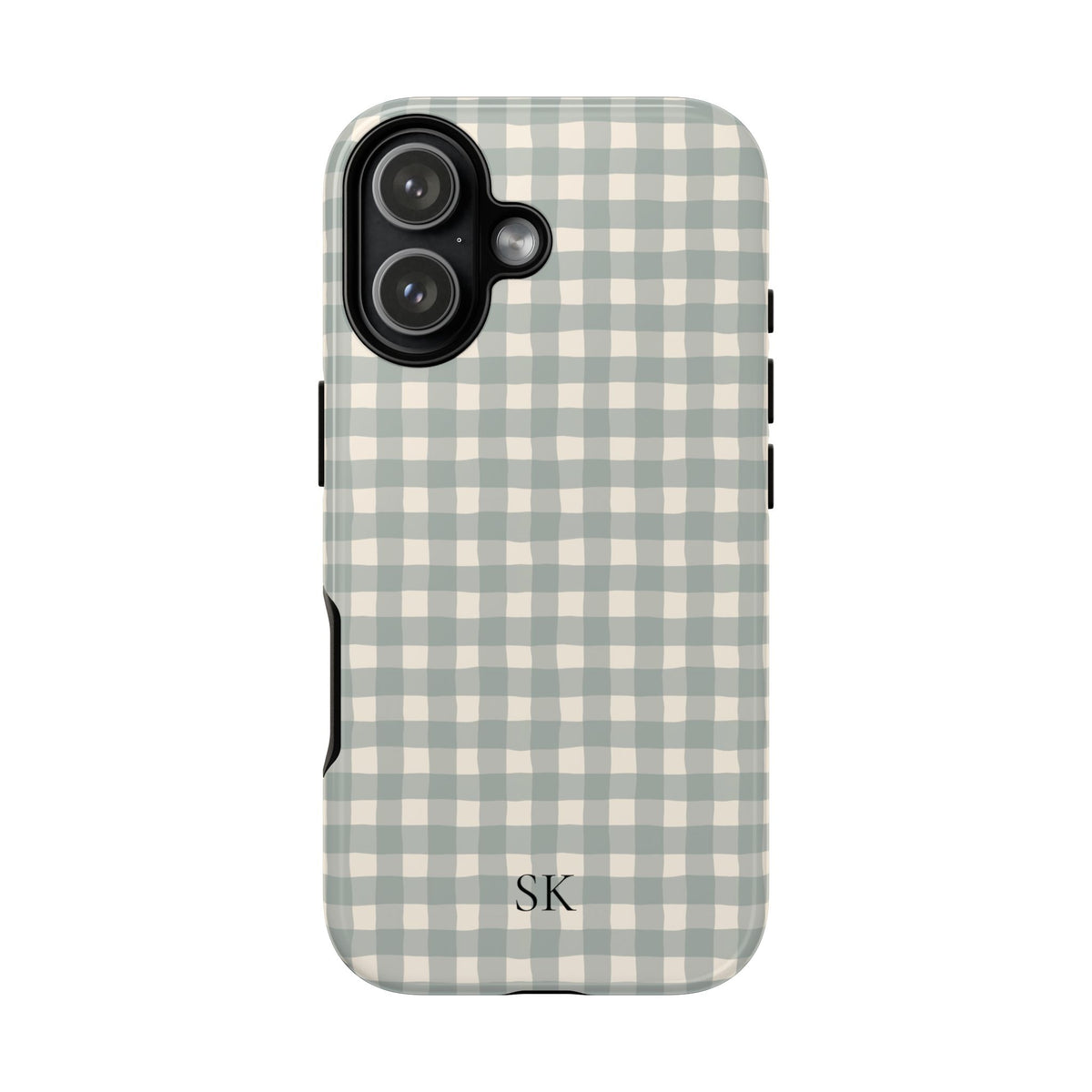 Personalized eucalyptus gingham tough phone case, alternate view