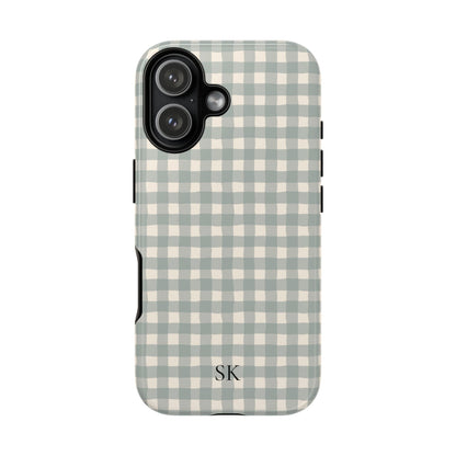 Personalized eucalyptus gingham tough phone case, alternate view