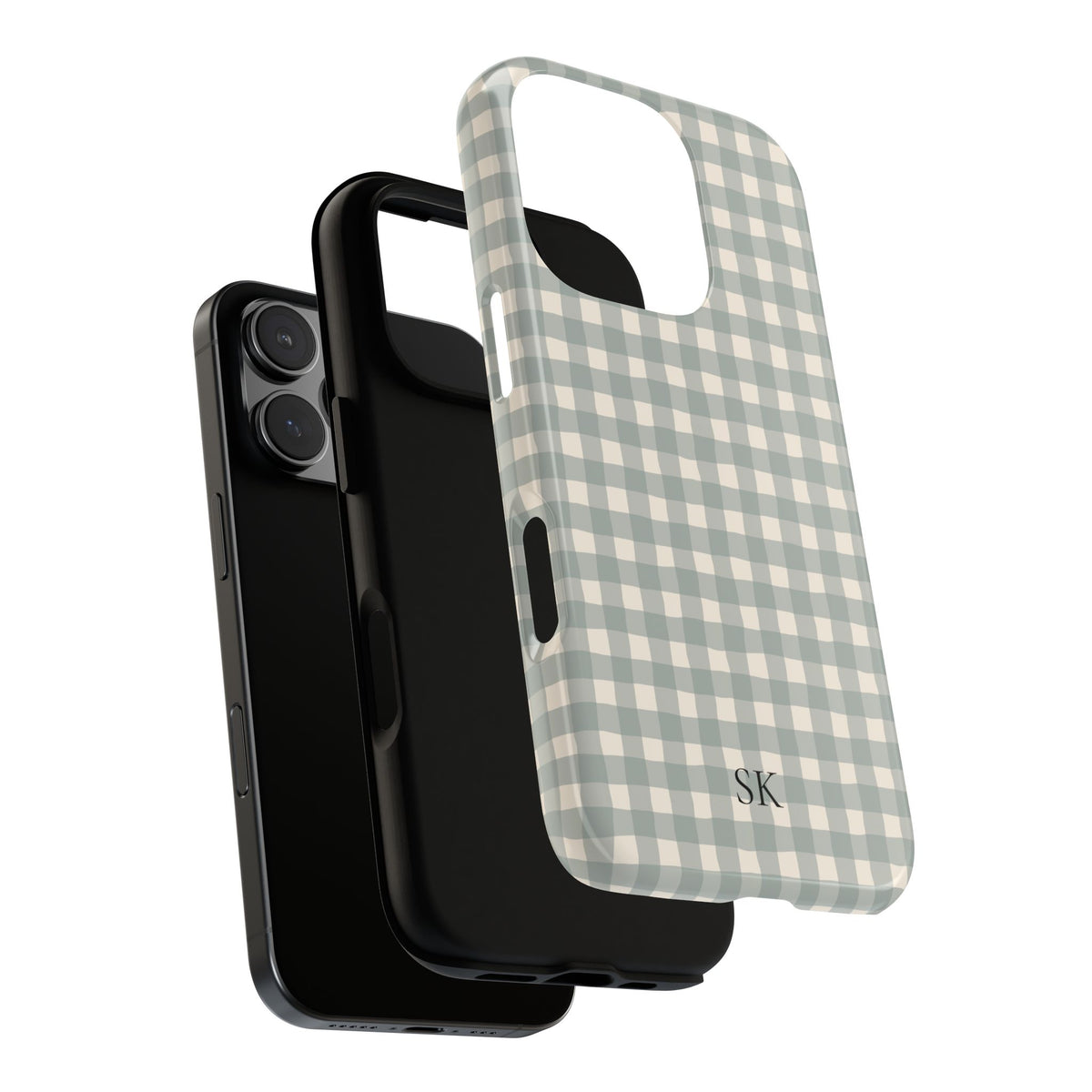 Personalized eucalyptus gingham tough phone case, glossy or matte