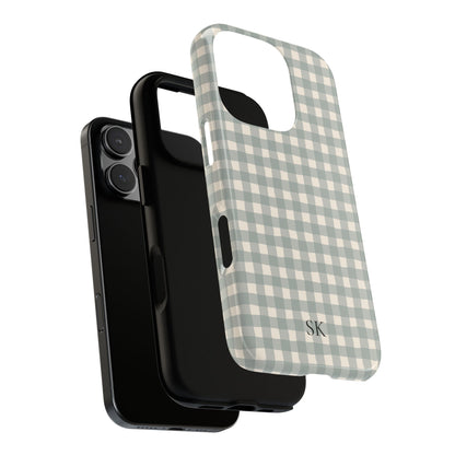Personalized eucalyptus gingham tough phone case, glossy or matte