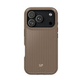 Personalized hazelnut striped MagSafe phone case with initials, back view