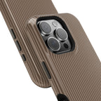 Personalized hazelnut striped MagSafe phone case, side view