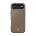 Hazelnut pinstripe MagSafe phone case with monogram initials