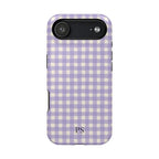 Lavender gingham MagSafe phone case with monogram initials