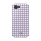 Personalized lavender gingham MagSafe phone case detail