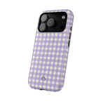 Lavender gingham MagSafe iPhone case with initials