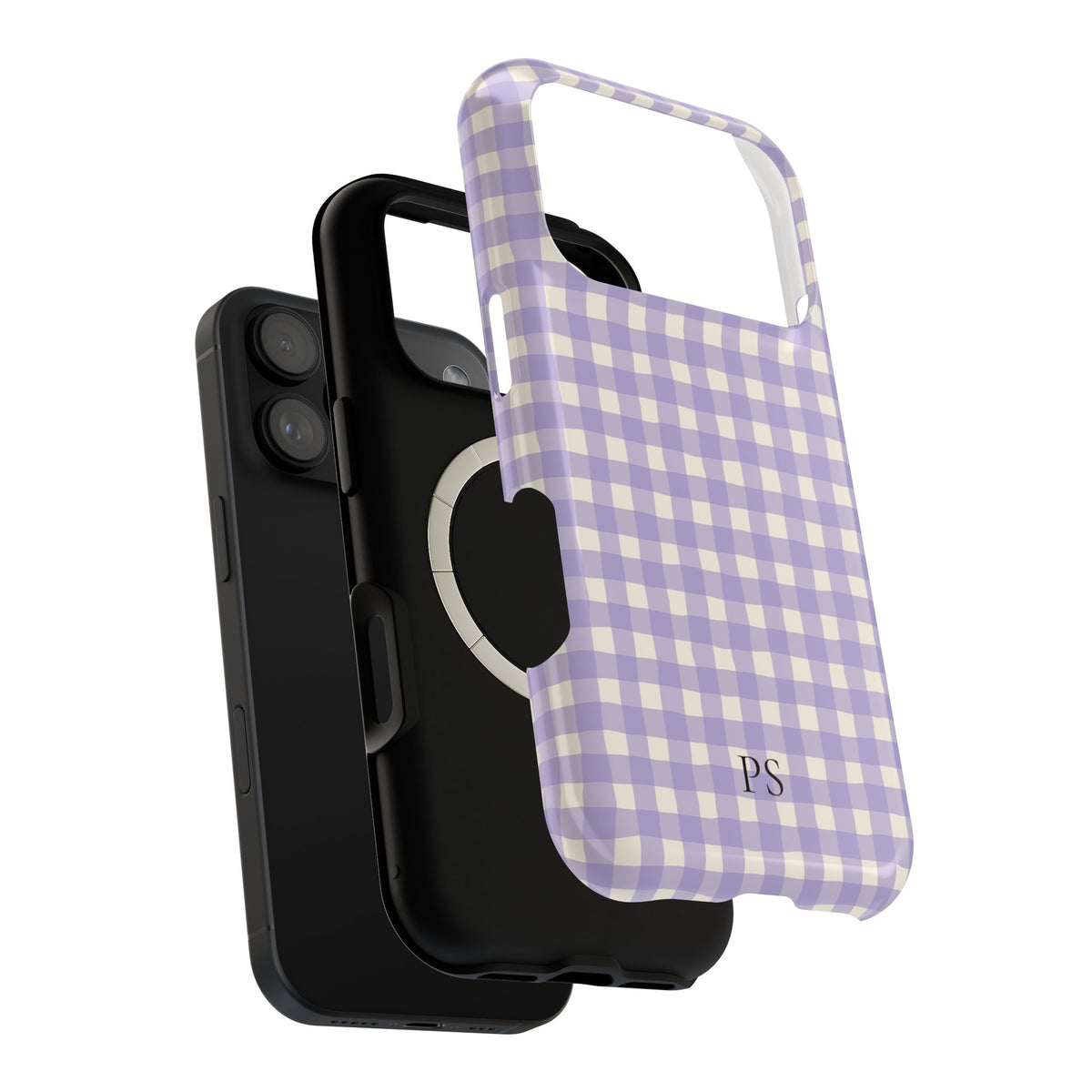 Lilac and cream gingham MagSafe phone case